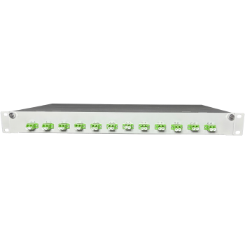 OV-12xLC-D OM5  19 Zoll Spleissbox 12xLC-D OM5  1HE/12/gr CSH 24Pgt 50/125 12Kup lindgrün